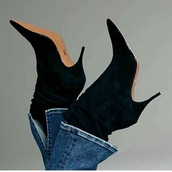 🆕 NWT Brian Atwood x Express Suede Slouch Thin Heeled Boots, Women’s Size 8 - Picture 2 of 3